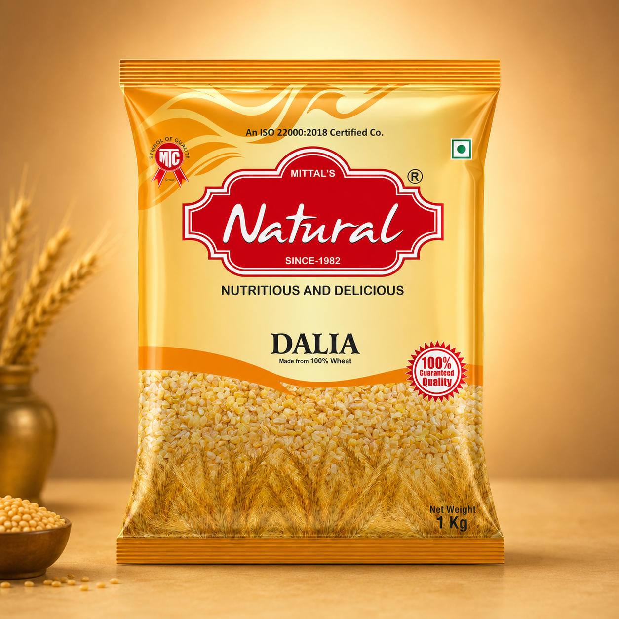 1 kg pouch of Mittal's Natural Dalia cracked wheat