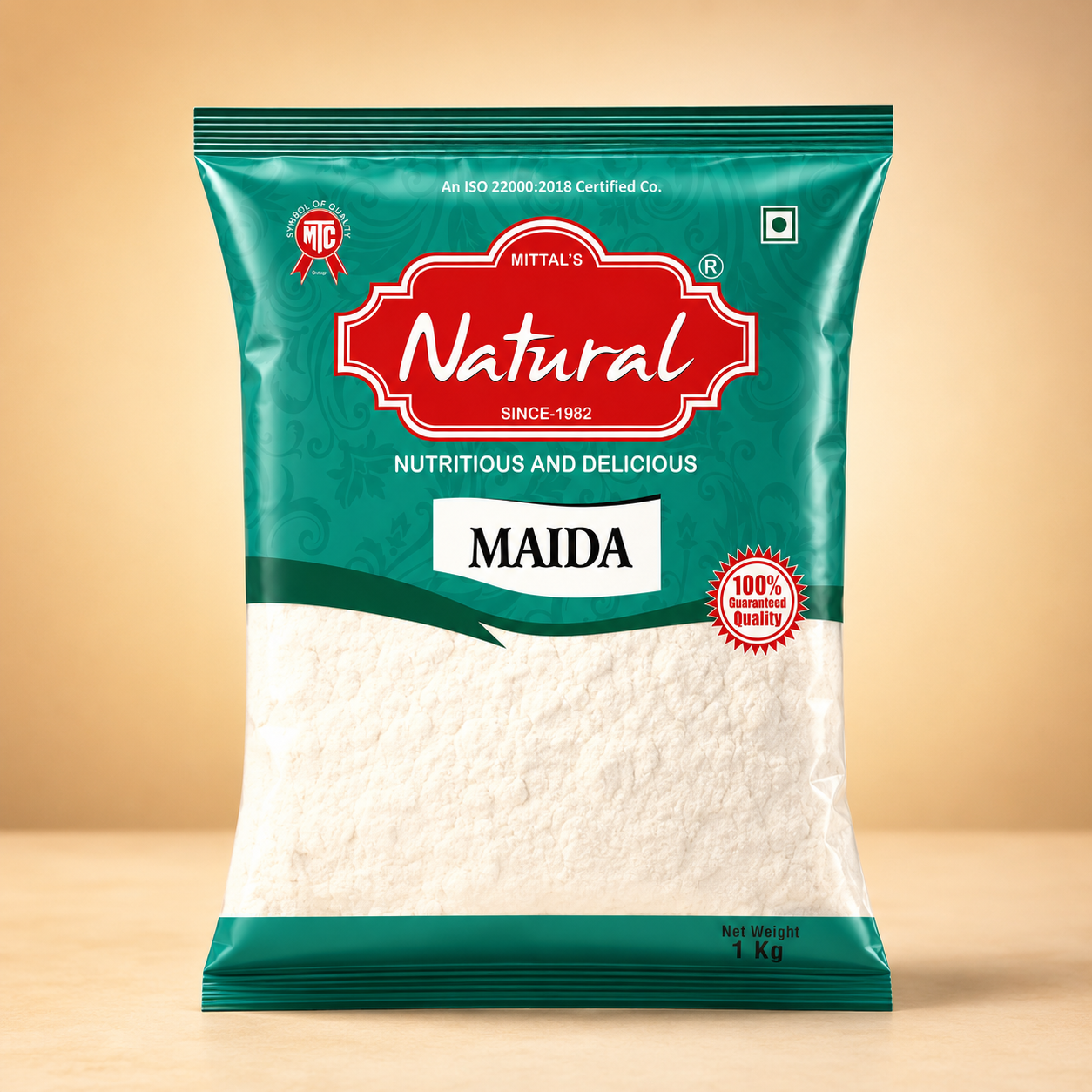 1 kg pouch of Mittal's Natural Maida refined wheat flour