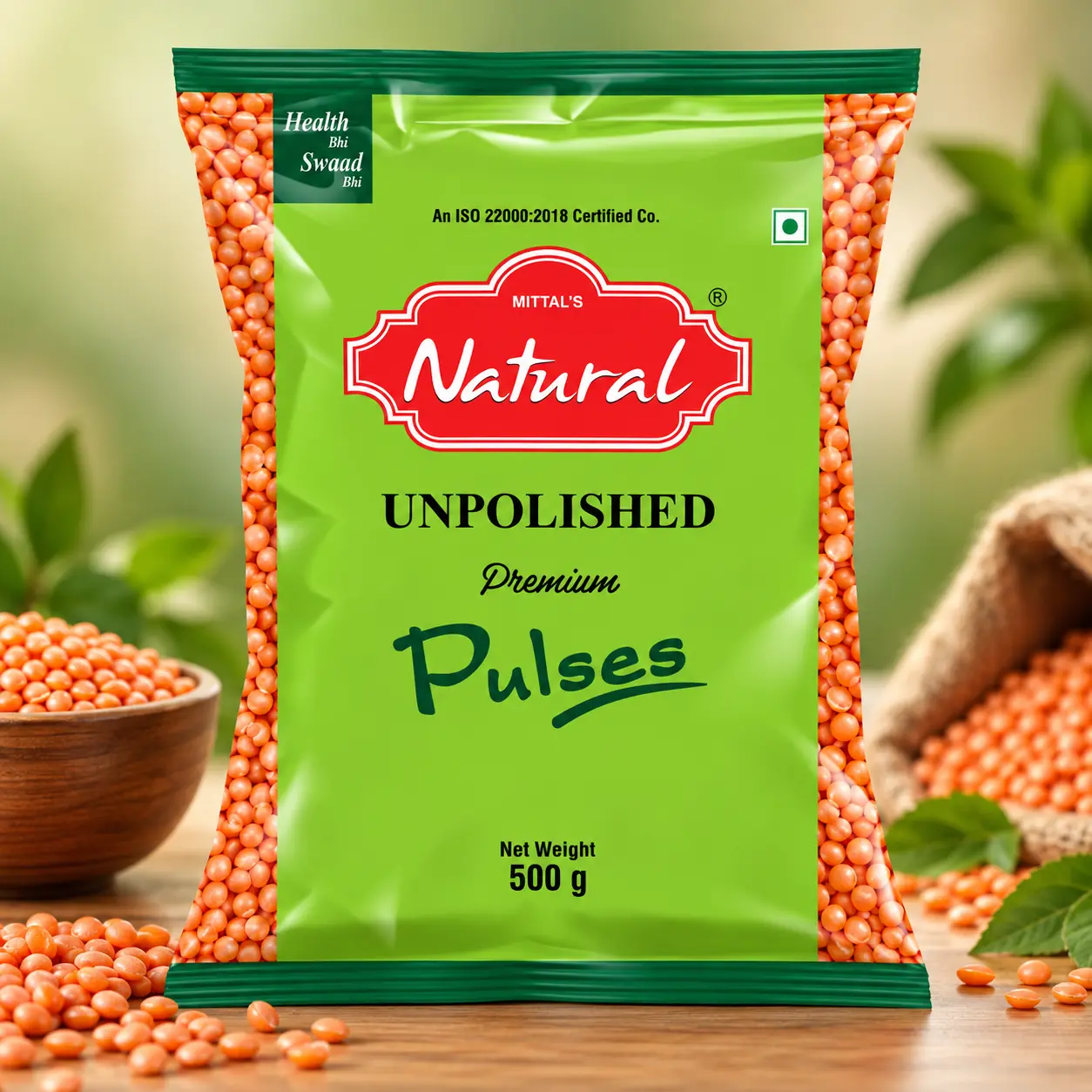 500 g green pouch of Mittal's Natural red masoor dal
