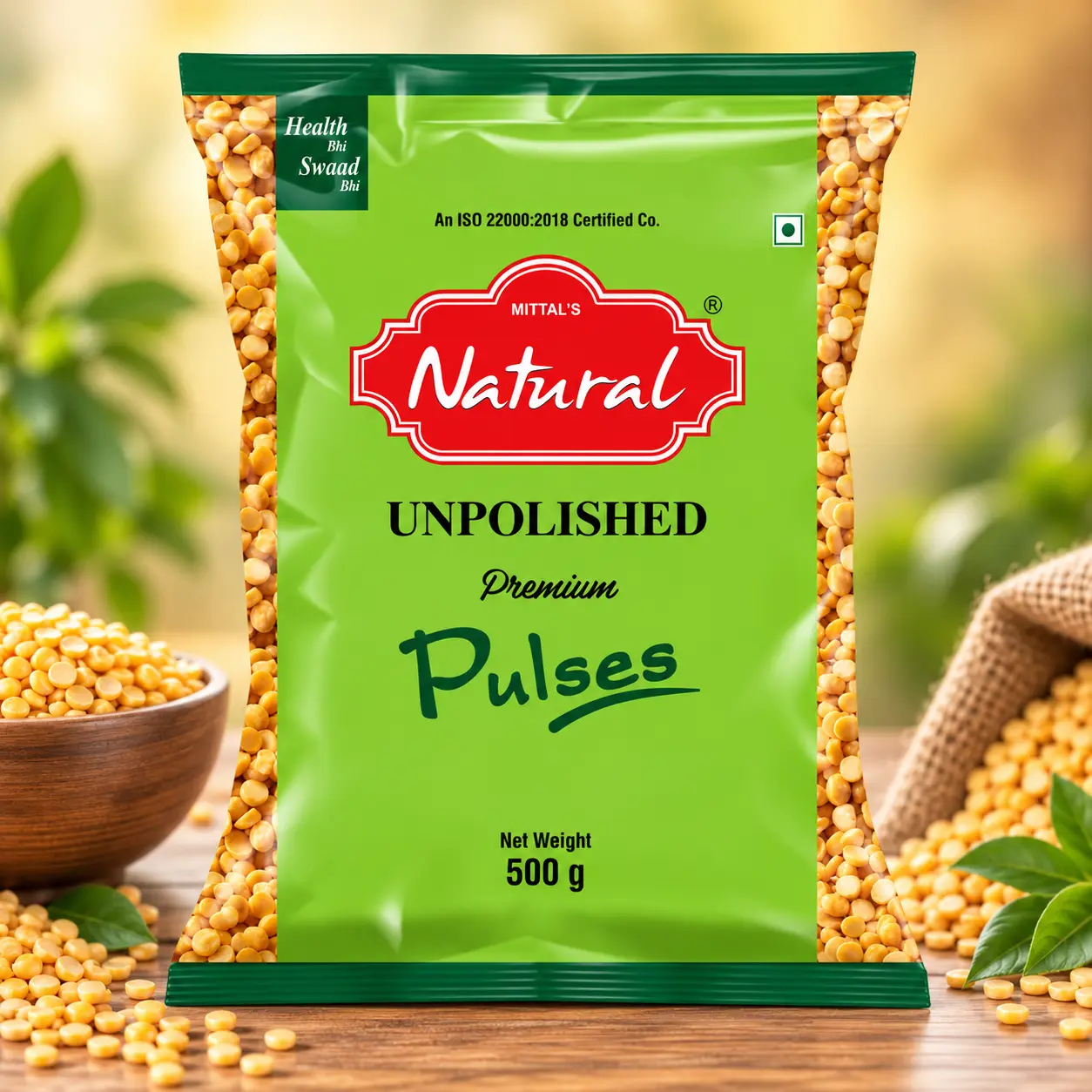 500 g green pouch of Mittal's Natural unpolished chana dal