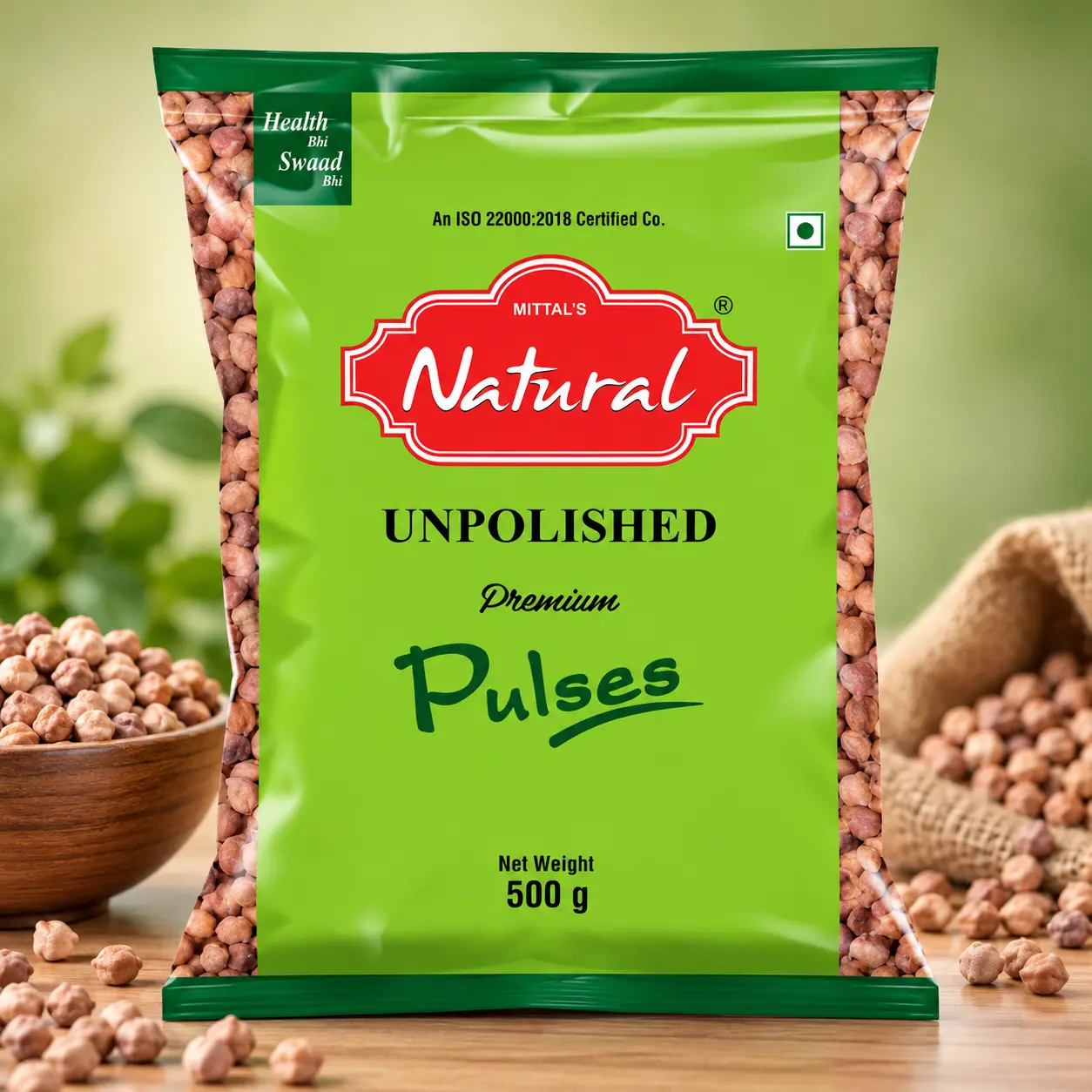 500 g green pouch of Mittal's Natural whole brown kala chana