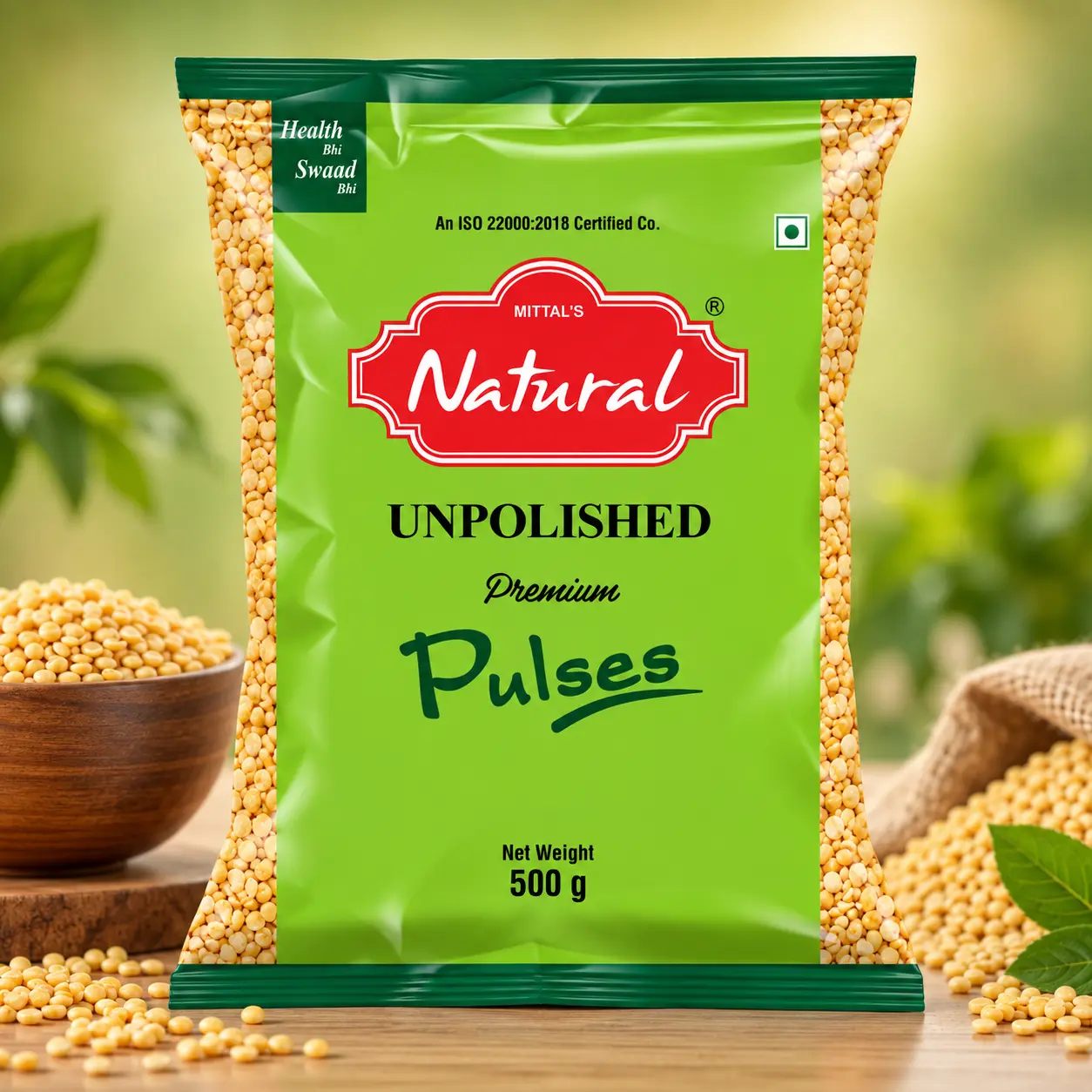 500 g green pouch of Mittal's Natural washed yellow moong dal