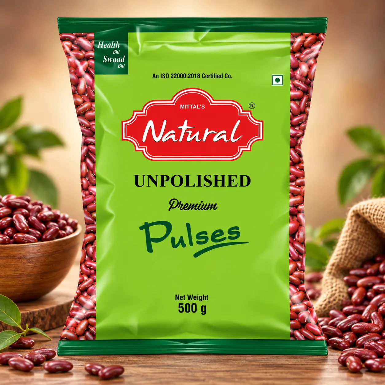 500 g green pouch of Mittal's Natural unpolished rajma red kidney beans